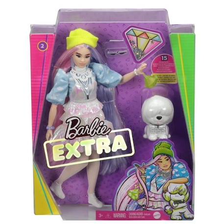 Barbie - Extra Bonnet Vert Cheveux Longs Mauve et Rose - Poupée - 3 ans et + VERT 5 - vertbaudet enfant 