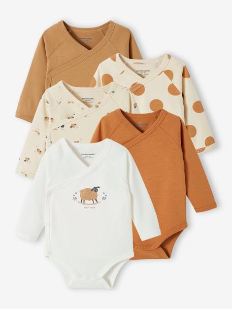 Lot de 5 bodies ouverture naissance bébé en coton biologique taupe 1 - vertbaudet enfant 