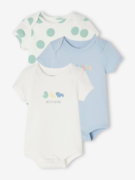 Lot de 3 bodies évolutifs bébé en coton biologique bleu ciel 1 - vertbaudet enfant 