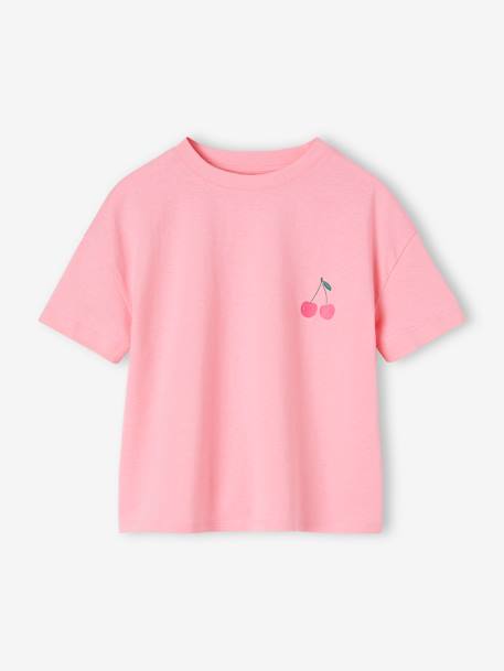 Tee-shirt uni Basics fille manches courtes rose bonbon+turquoise+vert amande 2 - vertbaudet enfant 