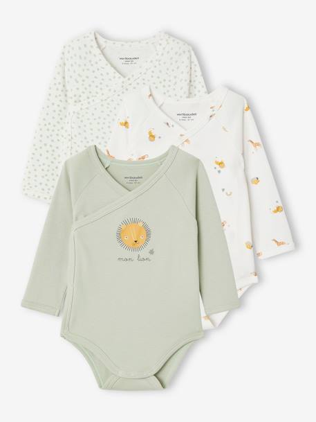 Lot de 3 bodies assortis 'lion' bébé spécial naissance en coton biologique vert d'eau 1 - vertbaudet enfant 