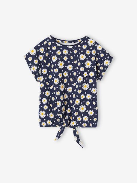 Fille-T-shirt, sous-pull-T-shirt imprimé fille avec noeud fantaisie