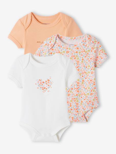 Lot de 3 bodies évolutifs bébé en coton biologique abricot poudré 1 - vertbaudet enfant 