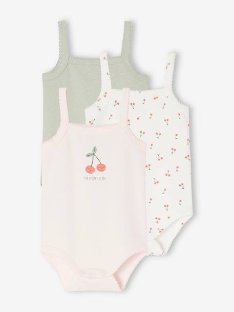 Lot de 3 bodies cerises bébé fines bretelles en coton biologique rose pâle 1 - vertbaudet enfant 