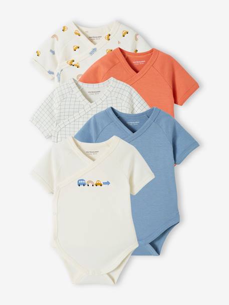 Lot de 5 bodies 'voitures' bébé spécial naissance en coton biologique bleu ciel 1 - vertbaudet enfant 