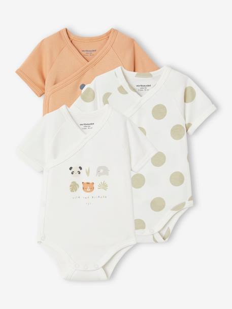 Lot de 3 bodies ouverture naissance bébé en coton biologique pêche 1 - vertbaudet enfant 