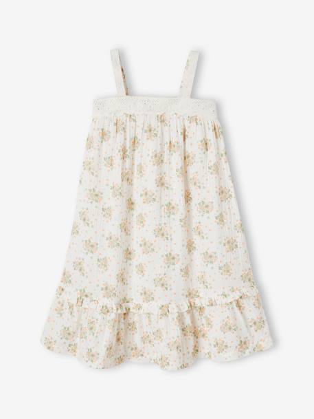 Robe à bretelles cérémonie détail en broderie anglaise fille détail en gaze de coton rose imprimé 1 - vertbaudet enfant 