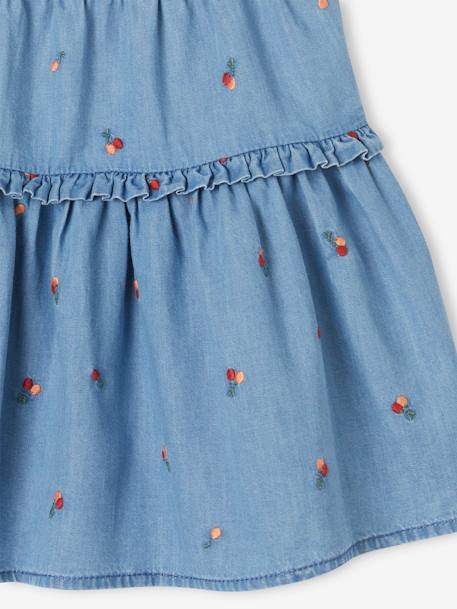 Jupe brodée cerises en denim léger fille stone 3 - vertbaudet enfant 