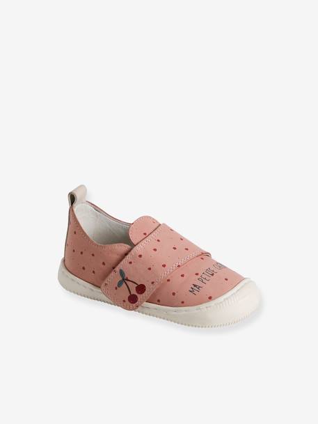 Chaussons scratchés bébé en cuir souple rose+rose imprimé 6 - vertbaudet enfant 