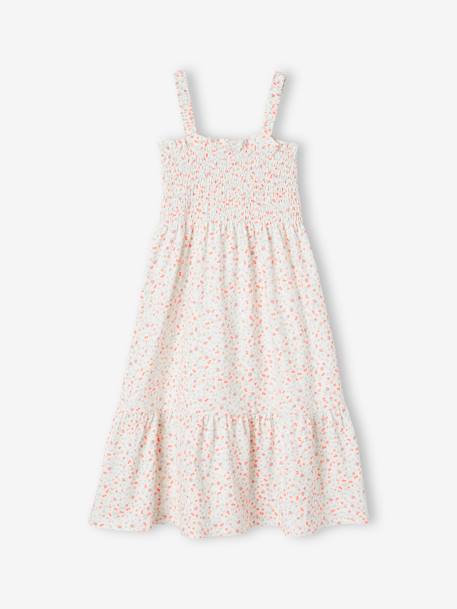 Robe smockée à bretelles fille abricot+blanc imprimé+vert émeraude 5 - vertbaudet enfant 