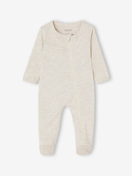 Lot de 3 pyjamas bébé en jersey ouverture zippée BASICS bleu chambray+cappuccino 10 - vertbaudet enfant 