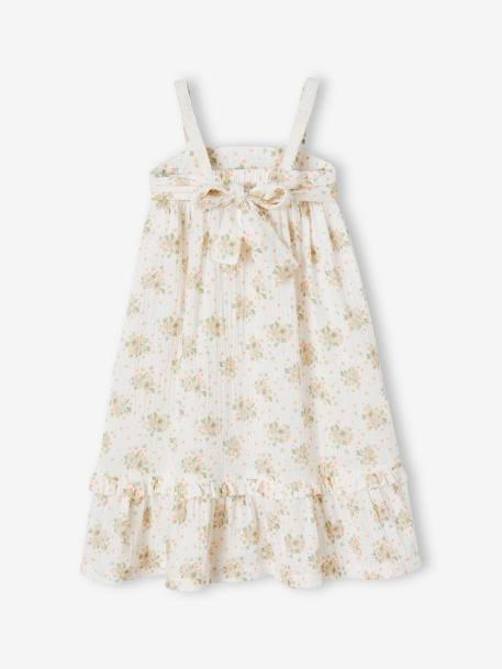 Robe à bretelles cérémonie détail en broderie anglaise fille détail en gaze de coton rose imprimé 2 - vertbaudet enfant 