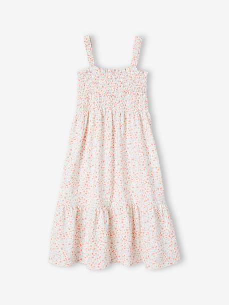 Robe smockée à bretelles fille abricot+blanc imprimé+vert émeraude 4 - vertbaudet enfant 