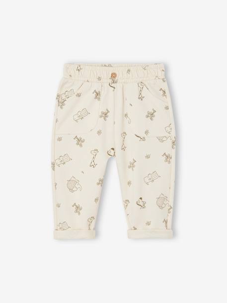 Pantalon imprimé en molleton bébé écru+kaki 1 - vertbaudet enfant 