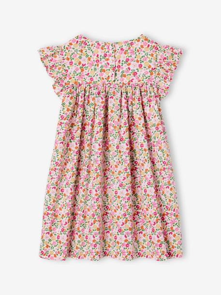 Robe imprimée fille manches courtes à volants écru+rose pâle+vert sapin 5 - vertbaudet enfant 