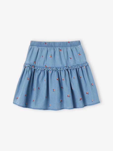 Jupe brodée cerises en denim léger fille stone 2 - vertbaudet enfant 