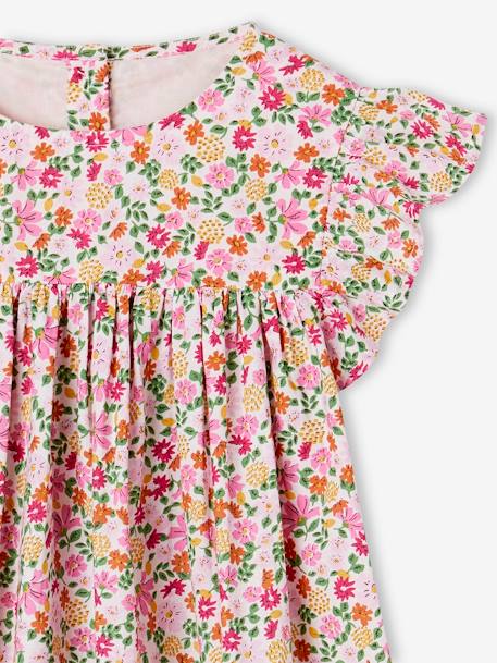 Robe imprimée fille manches courtes à volants écru+rose pâle+vert sapin 6 - vertbaudet enfant 