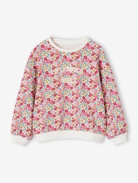 Sweat motifs fleurs fille rose 1 - vertbaudet enfant 