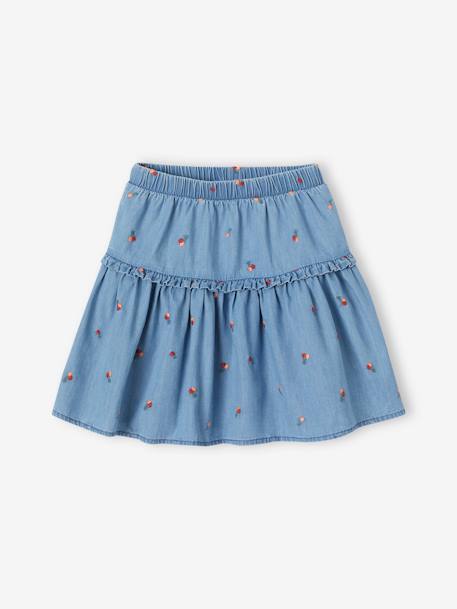 Fille-Jupe-Jupe brodée cerises en denim léger fille