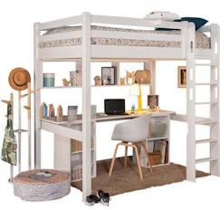 Lit mezzanine avec bureau  Orphée - Blanc - Bois massif - 90x190 cm - Sommier inclus  - vertbaudet enfant