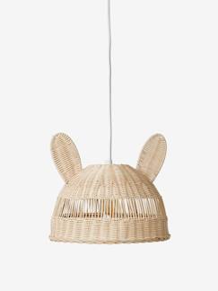 Abat-jour pour suspension rose cannage en rotin beige avec pompons