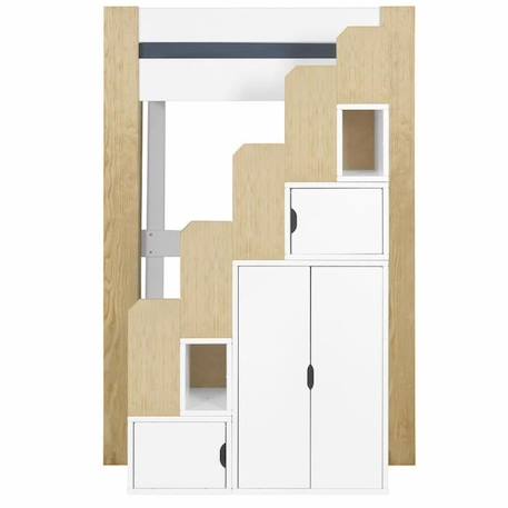 Lit mezzanine - AKITEN RETAIL - ALEX - Escalier avec rangements - Bois massif - Matelas inclus BLANC 4 - vertbaudet enfant 