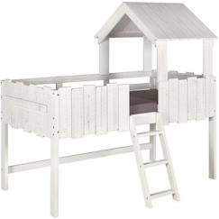 Chambre et rangement-Chambre-Lit bébé, lit enfant-Lit combiné, surélevé, superposé-Lit cabane enfant  Donnie - Blanc - 90x190 cm - Bois massif - Avec tiroirs