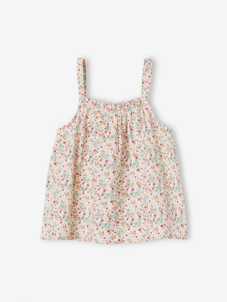 Blouse à bretelles en gaze de coton fille blanc imprimé+corail fluo+écru+sable 2 - vertbaudet enfant 