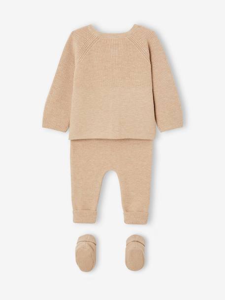 Ensemble 3 pièces en tricot : cardigan, pantalon et chaussons naissance beige chiné 3 - vertbaudet enfant 