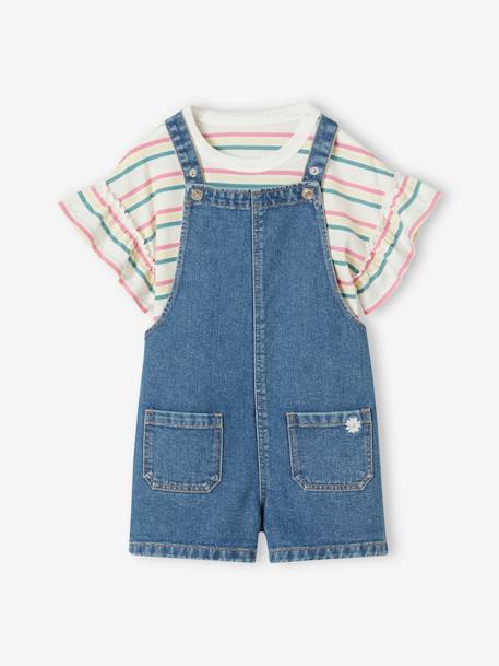 Fille-Ensemble t-shirt + salopette en jean fille