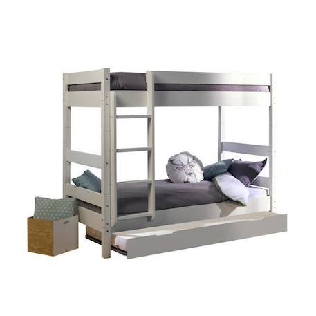 Lit superposé en bois massif avec sommier gigogne - AKITEN RETAIL - Aaron - Blanc - 90x190 cm BLANC 2 - vertbaudet enfant 