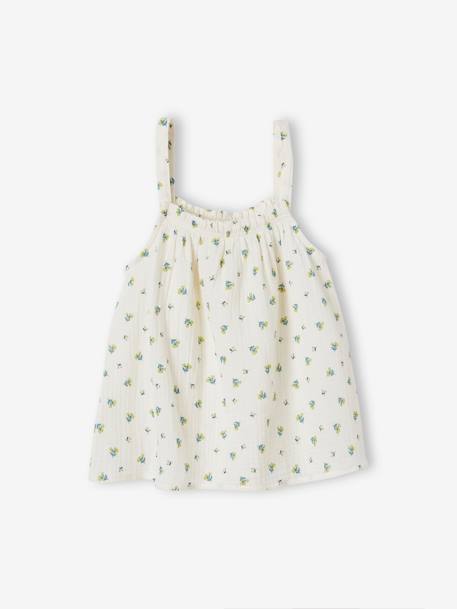 Blouse à bretelles en gaze de coton fille blanc imprimé+corail+corail fluo+écru+sable 10 - vertbaudet enfant 