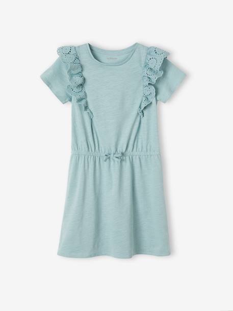 Robe avec volants en broderie anglaise fille jaune pâle+marine+vert de gris 8 - vertbaudet enfant 