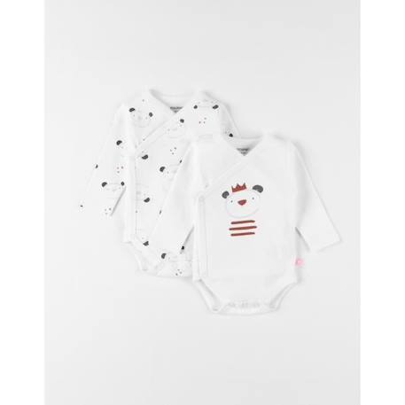 Set de 2 bodies croisés manches longues imprimé ours BLANC 1 - vertbaudet enfant 