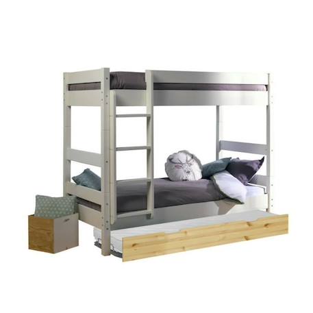 Lit superposé séparable avec sommier gigogne et matelas Aaron - AKITEN RETAIL - Blanc et bois 80x190 cm BLANC 2 - vertbaudet enfant 