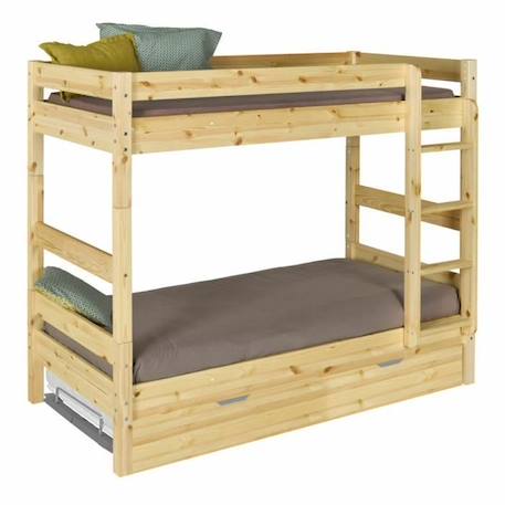 Pack lit superposé séparable avec sommier gigogne et matelas Aaron Bois naturel 80x190 cm MARRON 1 - vertbaudet enfant 