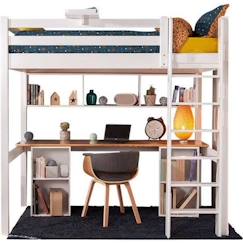 Chambre et rangement-Lit mezzanine avec bureau  Orphée - Bois massif - Blanc - 90x190 cm