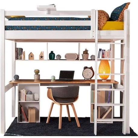 Lit mezzanine avec bureau  Orphée - Bois massif - Blanc - 90x190 cm BLANC 1 - vertbaudet enfant 