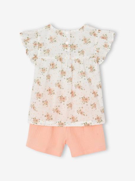 Ensemble de cérémonie fille blouse volantée et short en gaze bleu imprimé+rose imprimé 10 - vertbaudet enfant 