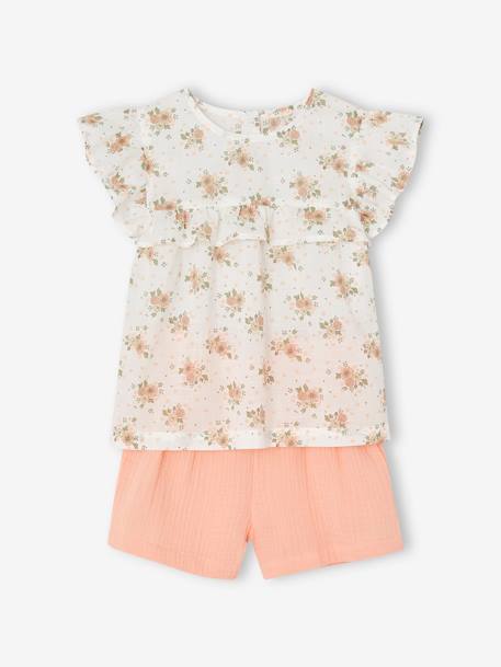 Fille-Ensemble-Ensemble de cérémonie fille blouse volantée et short en gaze