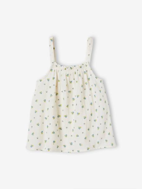 Blouse à bretelles en gaze de coton fille blanc imprimé+corail fluo+écru+sable 8 - vertbaudet enfant 