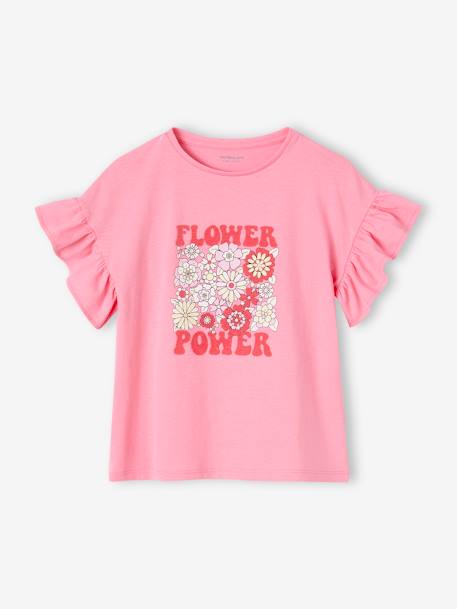 Tee-shirt 'Flower Power' fille manches à volants rose bonbon 1 - vertbaudet enfant 