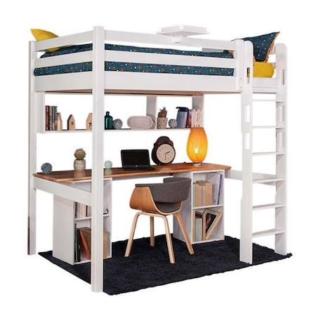 Lit mezzanine avec bureau  Orphée - Bois massif - Blanc - 90x190 cm BLANC 2 - vertbaudet enfant 