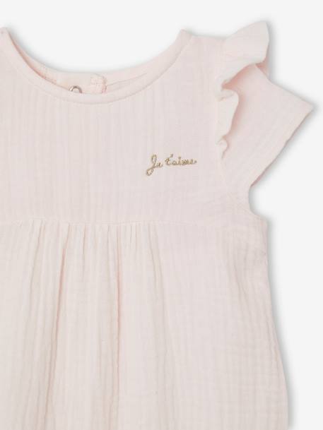 Combinaison bébé en gaze de coton rose pâle+vert sauge 3 - vertbaudet enfant 