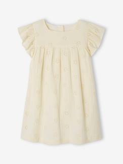 -Robe cérémonie brodée fleurs en gaze de coton fille