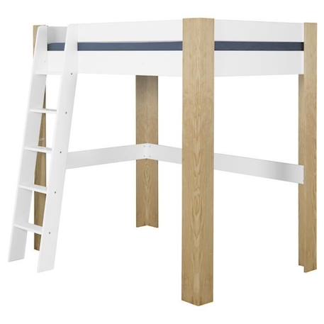 Lit mezzanine 2 places ALI avec bureau  Blanc et Bois Naturel - 120x190 cm - Pin massif sans noeuds BLANC 1 - vertbaudet enfant 