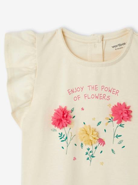 T-shirt avec fleurs en relief bébé écru+rose grisé 2 - vertbaudet enfant 