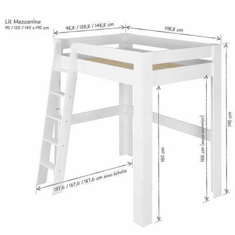 Pack lit mezzanine 2 places avec bureau et matelas Ali Blanc 120x190 cm BLANC 4 - vertbaudet enfant 