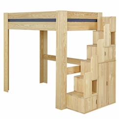 Pack lit mezzanine 2 places avec escalier, bureau et matelas Alex Bois naturel 140x190 cm  - vertbaudet enfant