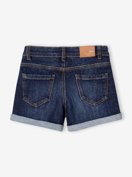 Short en jean brodé fleurs fille noeud imprimé fleurs denim brut+double stone+stone 2 - vertbaudet enfant 